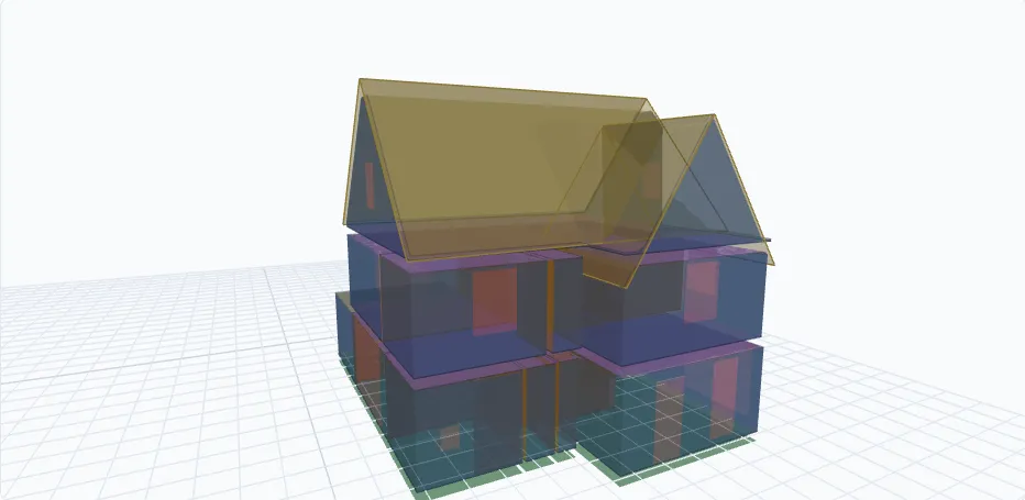 3D-model met per bouwdeel de isolatielaag ingekleurd