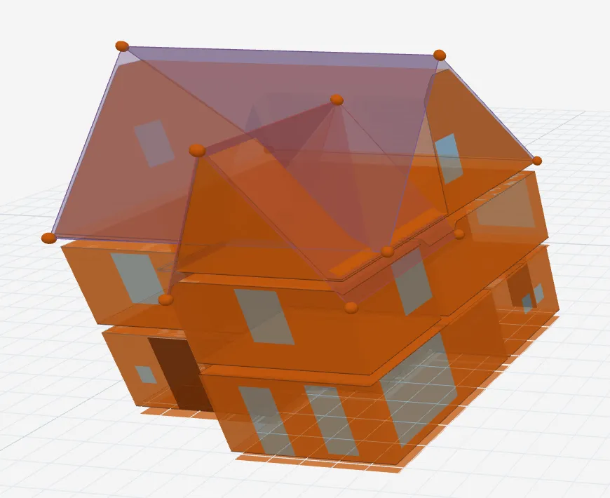 3D-model van een woning in Effiheat, met per verdieping de ruimtes, ramen en het dak