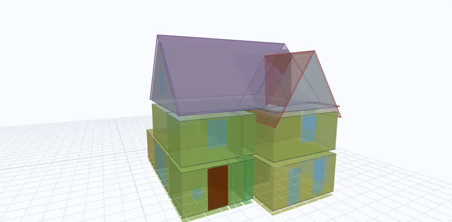 3D-model van een woning in Effiheat, met het warmteverlies per bouwdeel ingekleurd